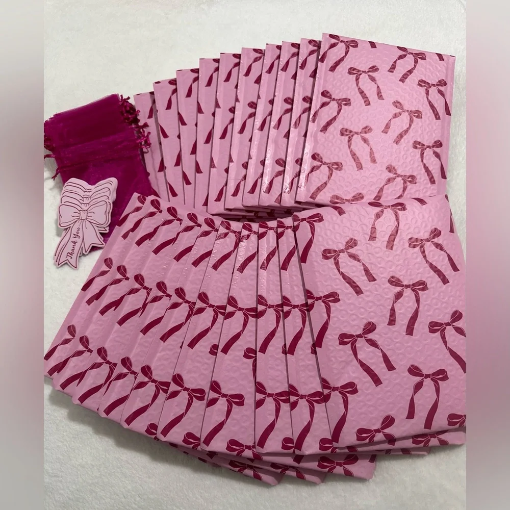 Pink Bubble Mailers & Bows And Shipping Essentials Set